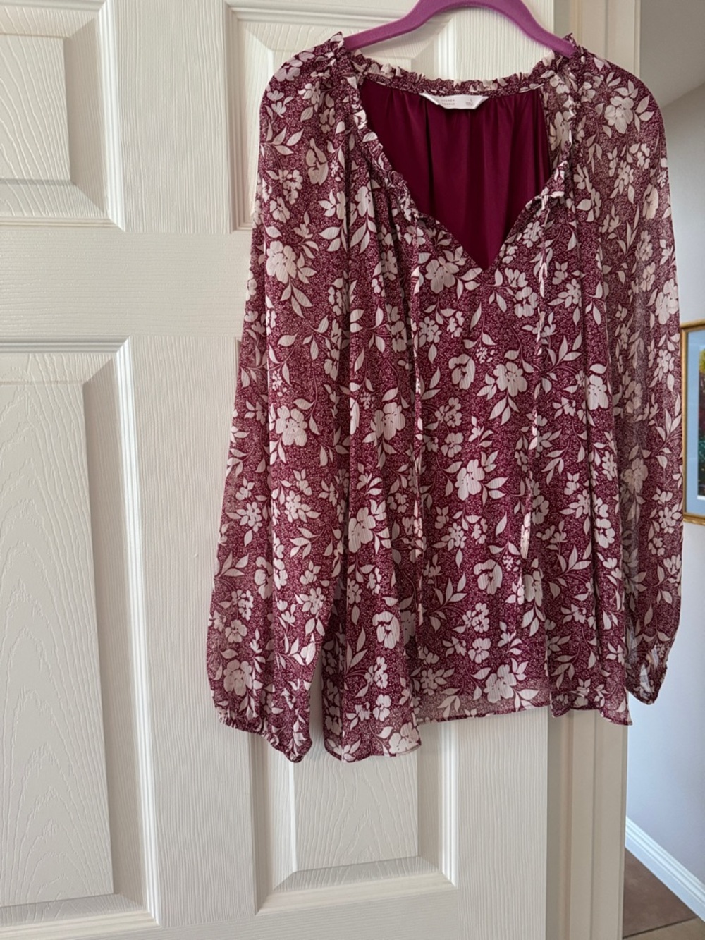 LC Lauren Conrad Wine Floral Peasant Blouse